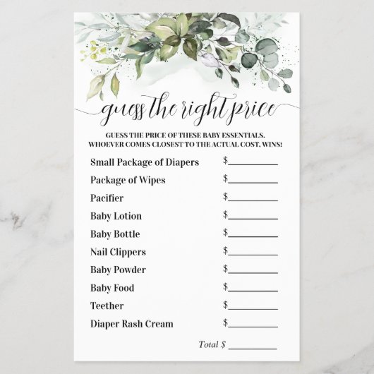 Raad eens de juiste prijs voor het Baby shower Gam Flyer (Voorkant)