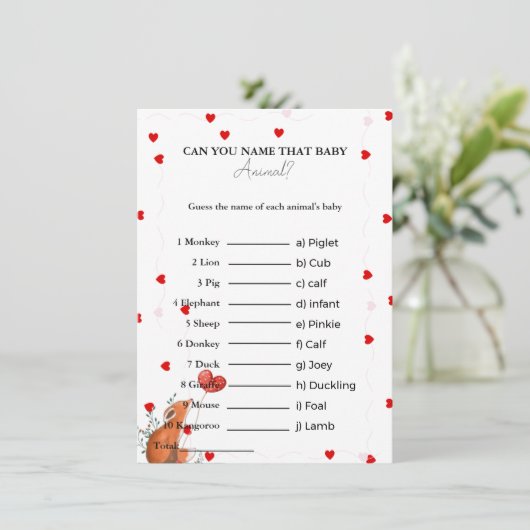 Raad eens de naam van de baby animal baby shower K Kaart (Staand voorkant)