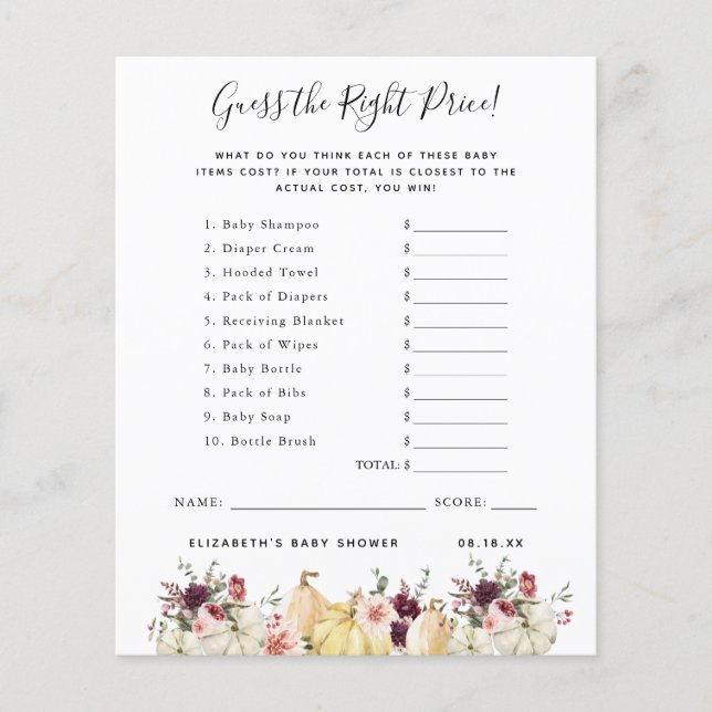 Raad eens de prijs | BABY SHOWER (Voorkant)