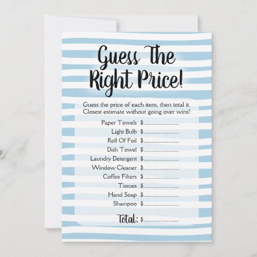 Raad eens de prijs die het Vrijgezellenfeest blauw Kaart (Voorkant)