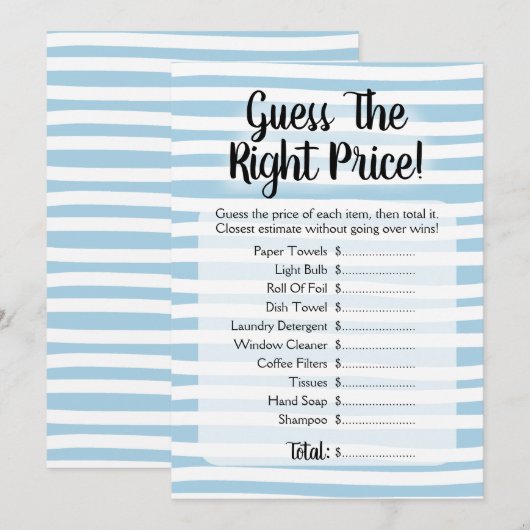 Raad eens de prijs die het Vrijgezellenfeest blauw Kaart (Voorkant / Achterkant)