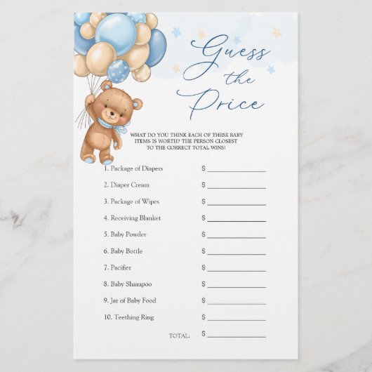 Raad eens de prijs van het Beer-ballonnen Baby sho (Voorkant)