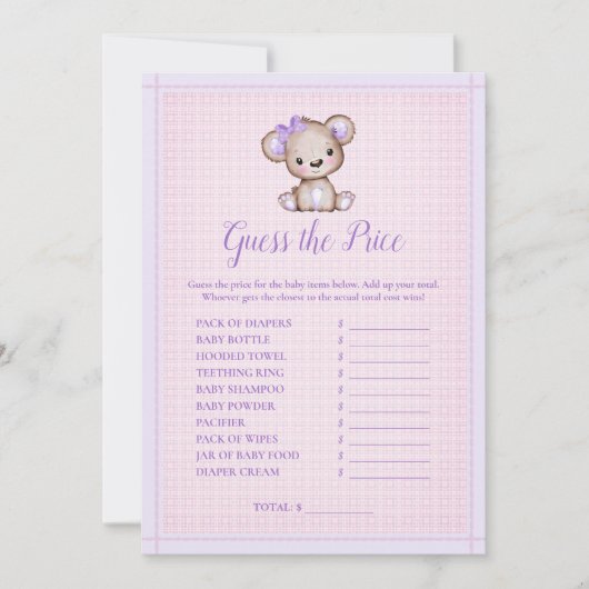 Raad eens de prijs van het Paarse Beer-jubelspel Kaart (Voorkant)