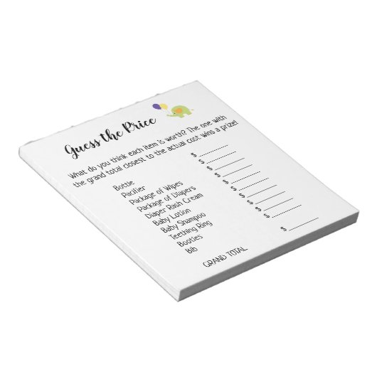 Raad eens de Prijs Wit met Cute Elephant Game Page Notitieblok (Schuin)