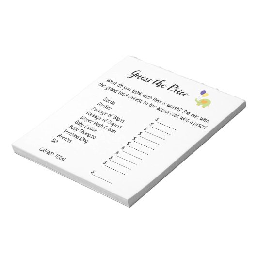 Raad eens de Prijs Wit met Cute Elephant Game Page Notitieblok (Linkerzijde)