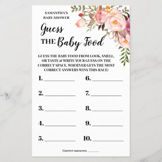 Raad eens de roze spelkaart voor de Baby-voedseldo Flyer (Voorkant)