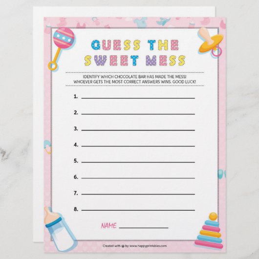 Raad eens de Sweet Mess [Baby Basics Pink] Briefhoofd (Voorkant / Achterkant)