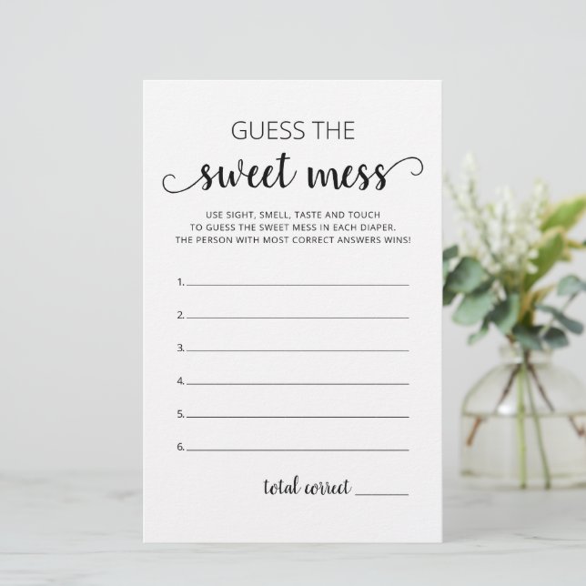 Raad eens de Sweet Mess Baby shower Game (Staand voorkant)