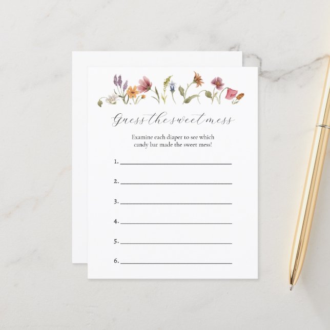 Raad eens de Sweet Mess Baby shower Game (Voorkant / Achterkant in situ)
