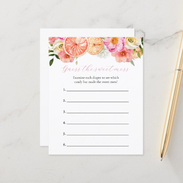 Raad eens de Sweet Mess Baby shower Game (Voorkant / Achterkant in situ)