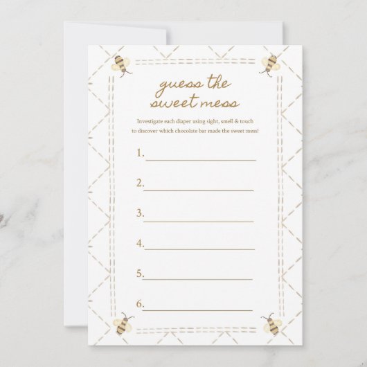 Raad eens de Sweet Mess Bee Baby shower Games Kaar Kaart (Voorkant)