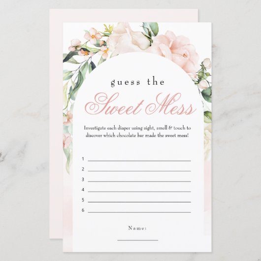 Raad eens de Sweet Mess Blush Baby shower Game (Voorkant / Achterkant)