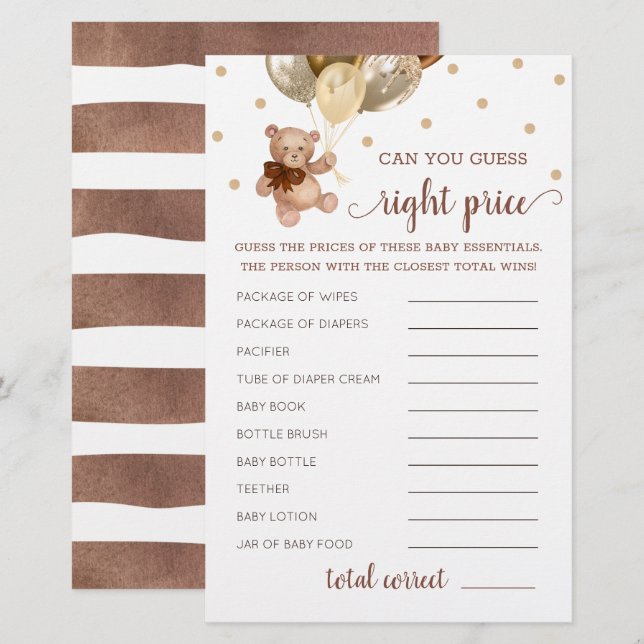 Raad eens goed Baby shower voor prijsspel Teddy Be (Voorkant / Achterkant)