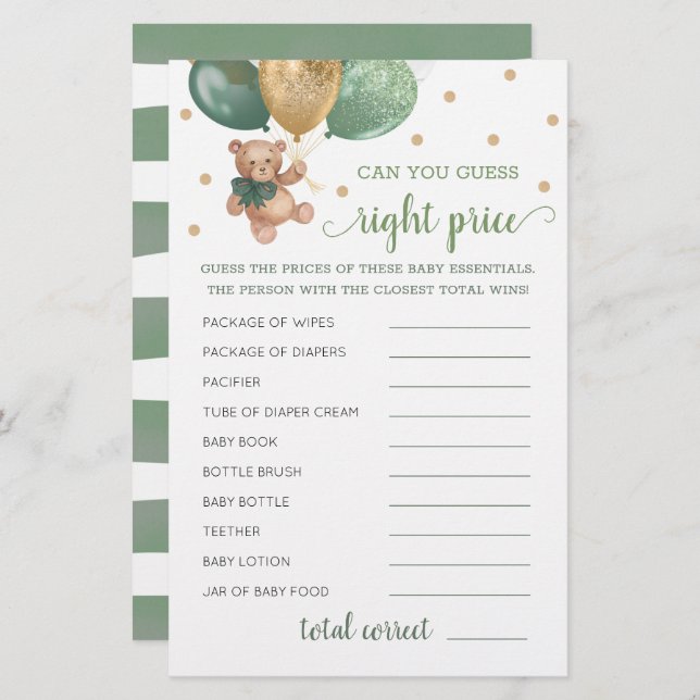 Raad eens goed Baby shower voor prijsspel Teddy Be (Voorkant / Achterkant)