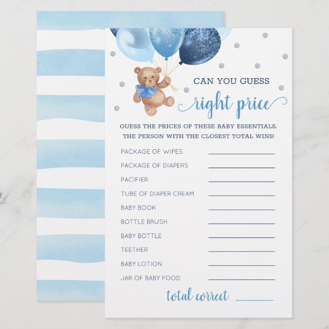 Raad eens goed Baby shower voor prijsspel Teddy Be (Voorkant / Achterkant)