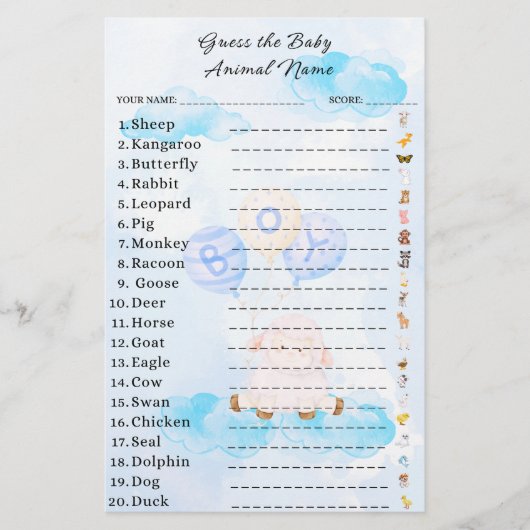 Raad eens het Baby Animal Game Baby shower (Voorkant)