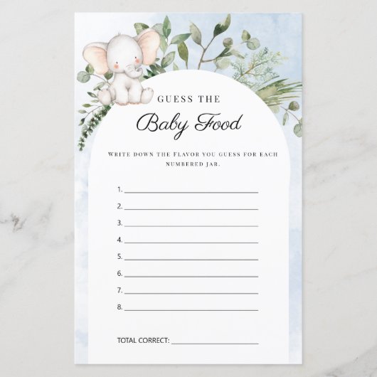 Raad eens het Baby Food Boy Blue Baby shower Game (Voorkant)