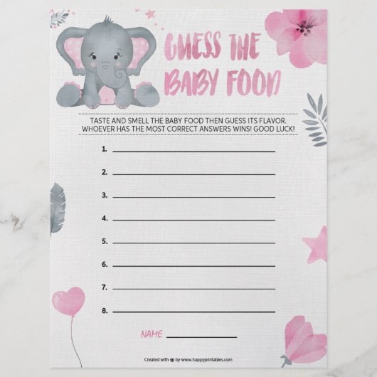Raad eens het Baby voedsel [Baby olifant [roze]] Briefhoofd (Voorkant)