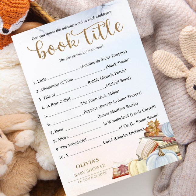 Raad eens het boek Titel Blue Pumpkin Baby shower  (Creator heeft geüpload)