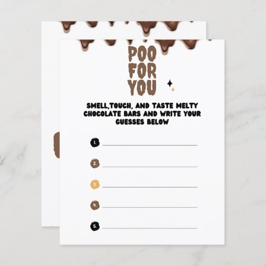 Raad eens het Chocolate Baby shower Game (Voorkant / Achterkant)