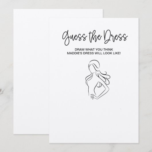 Raad eens het dress Vrijgezellenfeest Game Kaart (Voorkant / Achterkant)