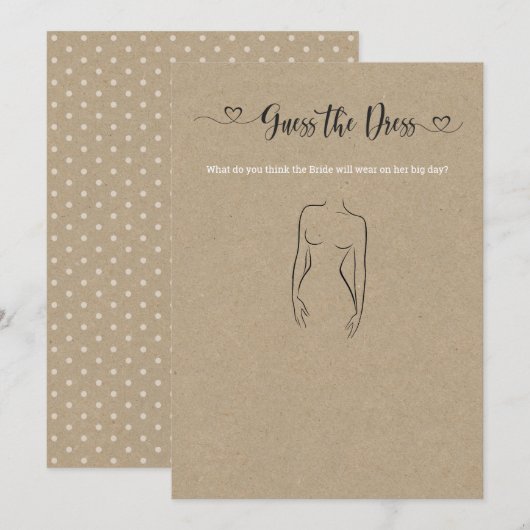 Raad eens het dress Vrijgezellenfeest Game Kaart (Voorkant / Achterkant)