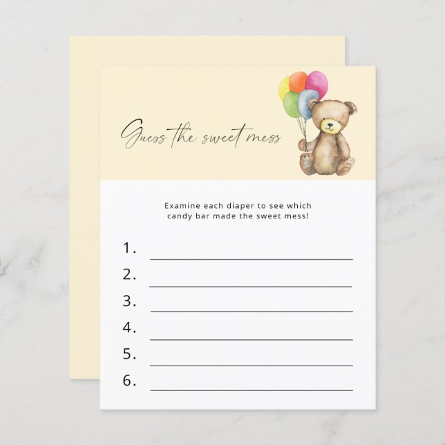 Raad eens het Sweet Mess Baby shower Game - Beer (Voorkant / Achterkant)