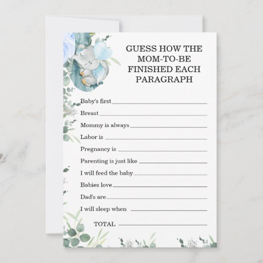 Raad eens hoe het Baby shower van de pindanoot Ele Kaart (Voorkant)