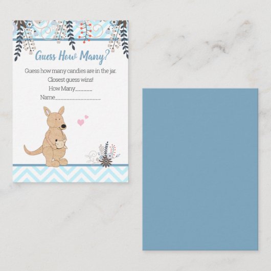 Raad eens hoeveel Baby shower blauw Kangaroo Boho- Informatiekaartje (Voorkant / Achterkant)