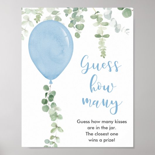 Raad eens hoeveel baby shower spel blauwe ballonne poster (Voorkant)