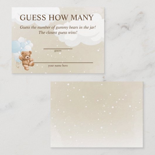 Raad eens hoeveel Blue Teddy Bear Baby shower Kaar Informatiekaartje (Voorkant / Achterkant)