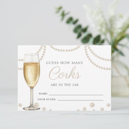 Raad eens hoeveel Corks Prosecco Vrijgezellenfeest Informatiekaartje (Staand voorkant)