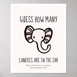 Raad eens hoeveel Cute roze olifant Baby shower sp Poster