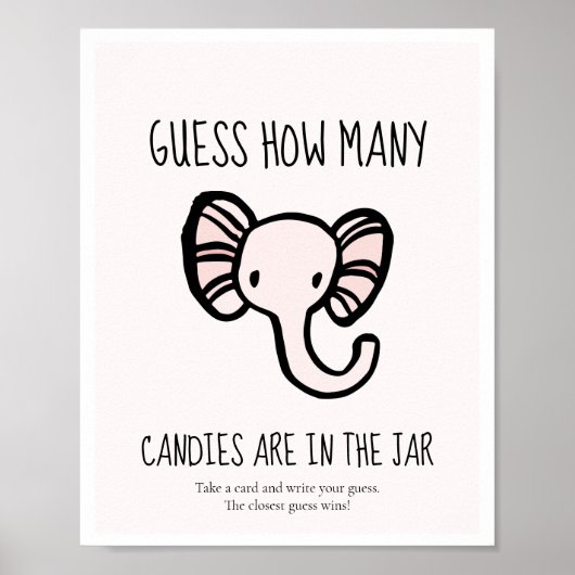 Raad eens hoeveel Cute roze olifant Baby shower sp Poster (Voorkant)