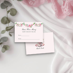 Raad eens hoeveel  Floral Tea Cup Baby shower Informatiekaartje
