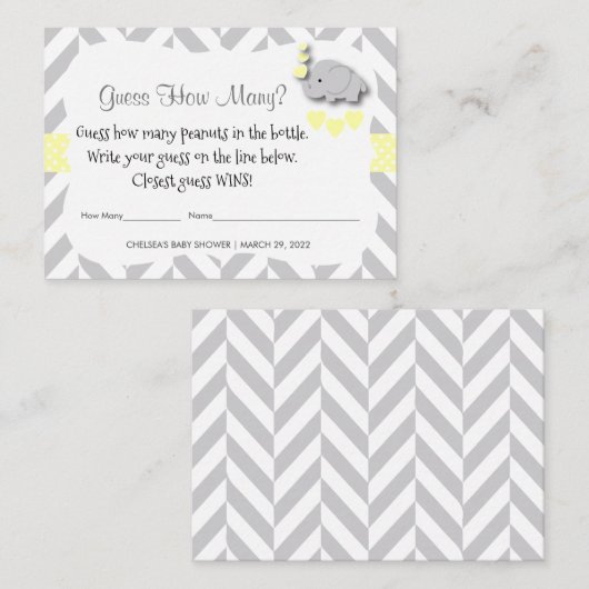 Raad eens hoeveel - gele olifant informatiekaartje (Voorkant / Achterkant)