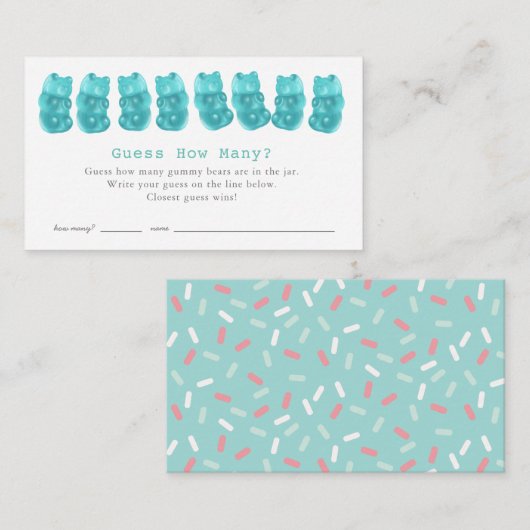 Raad eens hoeveel gummy Beren blauw Baby shower sp Informatiekaartje (Voorkant / Achterkant)