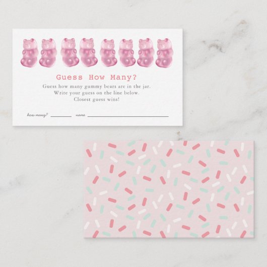 Raad eens hoeveel gummy Beren roze Baby shower spe Informatiekaartje (Voorkant / Achterkant)