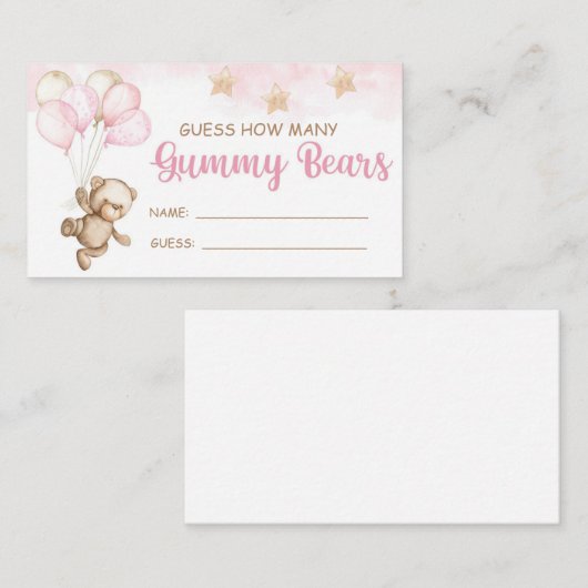 RAAD EENS HOEVEEL GUMMY BEREN ROZE TEDDY BEAR TICK INFORMATIEKAARTJE (Voorkant / Achterkant)