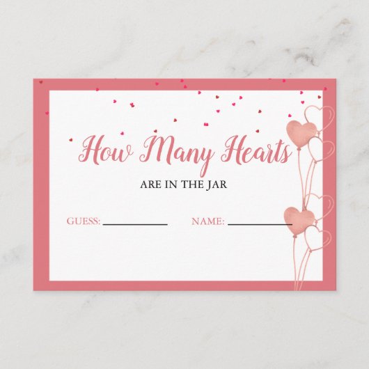 Raad eens hoeveel harten er in het Vrijgezellenfee Informatiekaartje (Voorkant)