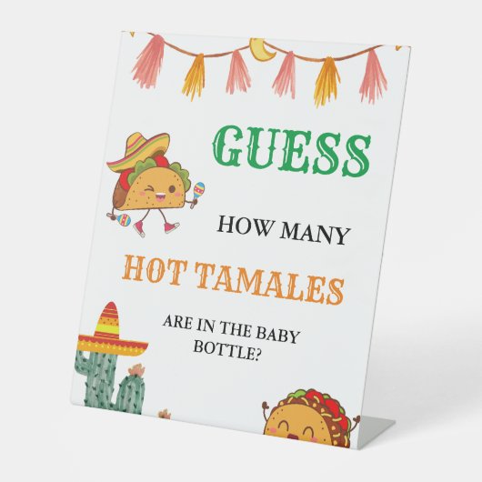 Raad eens hoeveel Hot Tamales Fiesta Baby shower Reclamebord Met Voetstuk (Voorkant)