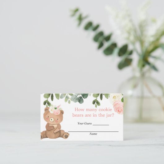 Raad eens hoeveel koekjesberen baby shower invoege informatiekaartje (Staand voorkant)