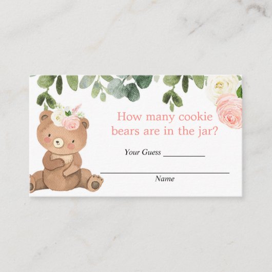 Raad eens hoeveel koekjesberen baby shower invoege informatiekaartje (Voorkant)