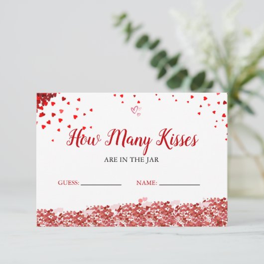 Raad eens hoeveel kusjes er in het Vrijgezellenfee Informatiekaartje (Staand voorkant)