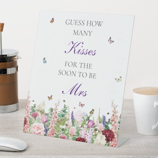 Raad eens hoeveel kussen bloemenvlinders reclamebord met voetstuk (Insitu)