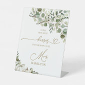 Raad eens hoeveel kussen een bruidsspel teken reclamebord met voetstuk (Voorkant)