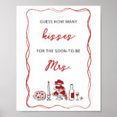 Raad eens hoeveel kussen Italiaans rood Vrijgezell Poster (Voorkant)