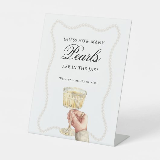 Raad eens hoeveel parels en prosecco reclamebord met voetstuk (Voorkant)