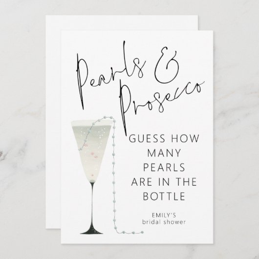 Raad eens hoeveel Parels Prosecco Vrijgezellenfees Kaart (Voorkant / Achterkant)