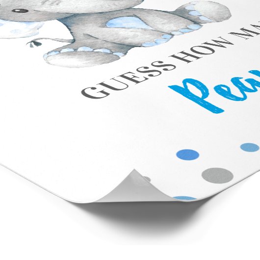 Raad eens hoeveel pinda's blauw olifant Baby showe Poster (Hoek)